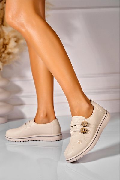 Joana Pantofi dama casual Bej din Piele Ecologica Novie