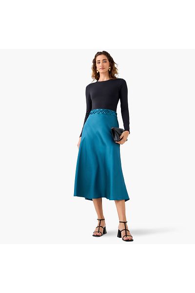 FAV Satin Midi Skirt with Braided Waist Detail