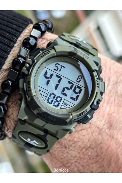 Cockpit Suitable for Pool Sea Use Green Silicone Cord, Lighted, Digital Sports Boys' Wristwatch Bracelet