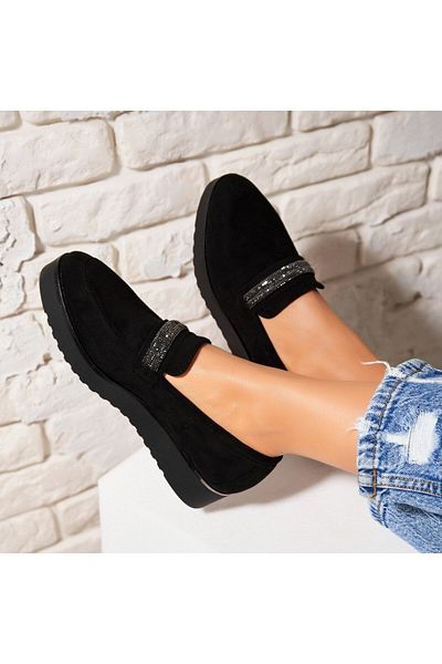 Joana Women's Casual Black Shoes Made of Eco-Suede Leather Azyla