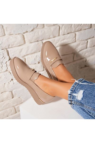 Joana Women's Casual Khaki Shoes Made of Ecological Patent Leather Kinze