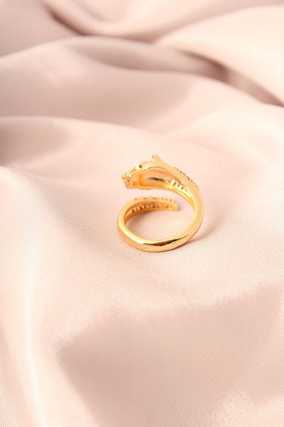 Clariss Gold Color Metal Zircon Stone Tiger Model Adjustable Women's Ring