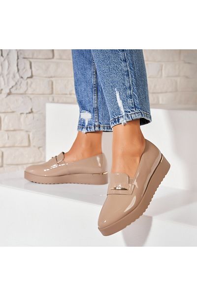 Joana Women's Casual Khaki Shoes Made of Ecological Patent Leather Kinze