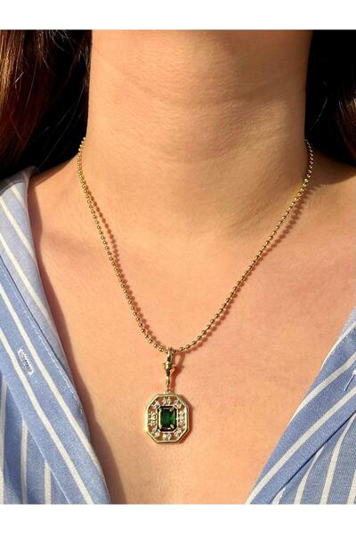 Zerys Jewelry Leyla Necklace with Steel Gold and Green Stone