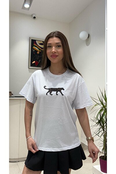 modadagiyim Tricou de damă, leopard, cu imprimeu animal, oversize, lejer și c...