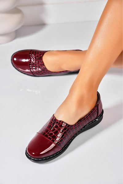 Joana Pantofi dama casual Bordo din Piele Ecologica Lacuita Kouri