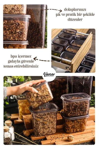 Vienev 24lü Renkli Etiketli Peggy Kare Erzak Ve Baharat Full Set 8x(1,2, 0,55, 0,45) Ant