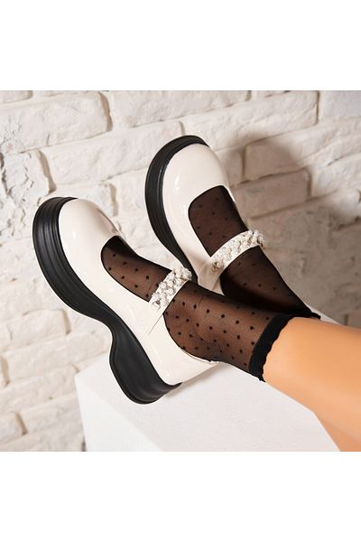 Joana Women's casual shoes Beige made of ecological patent leather Nissa