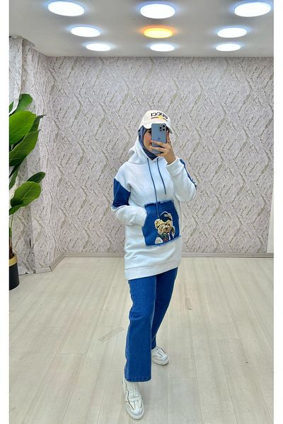 zümrüt moda Hooded Tunic and Trousers Winter Jeans Set - 1767