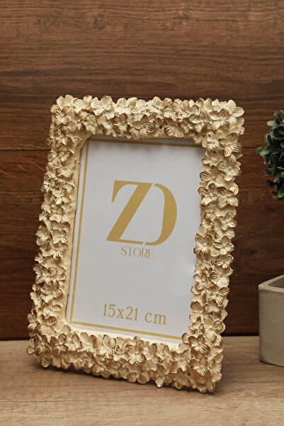 Store ZD 15x21 Lüks Fotoğraf Çerçevesi Çiçek Desenli Krem Rengi