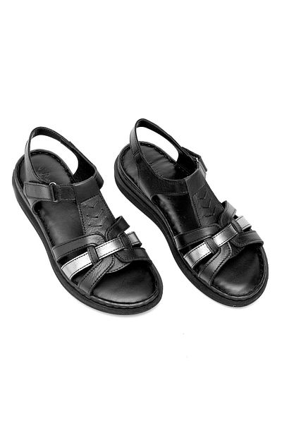 Ayakkabı Fuarı Elit Rhm017 Women's Genuine Leather Orthopedic Flat Sandals Black