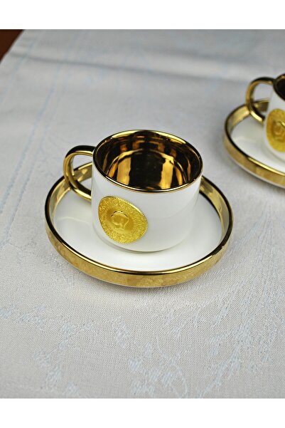 Qualitev Set of 2 Gold Turkish Coffee Cups Porcelain Gilded 4 Pieces