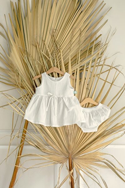BeyzBaby Şile Bezi Girl Ecru Bloomy Muslin Dress and Shorts