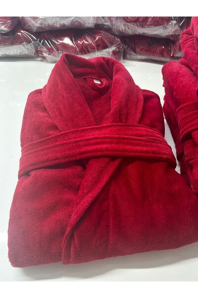 skysoft Sevgililer Gününe Özel Tasarlanmış Kırmızı Kadife Bornoz