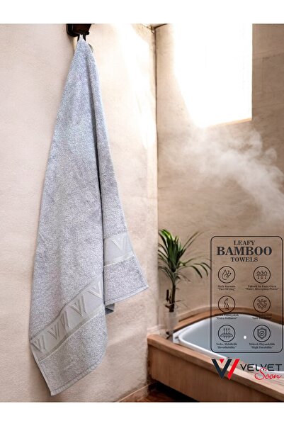 Velvet Soon Bambu Gri V Bordür 70x140 Banyo Havlusu
