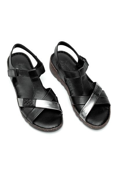 Ayakkabı Fuarı Elit Rhm207 Women's Genuine Leather Orthopedic Flat Sandals Black