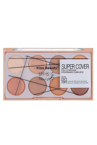 Kiss Beauty Paleta Corectoare Iluminator Si Contur, , Super Cover, Mini, 01