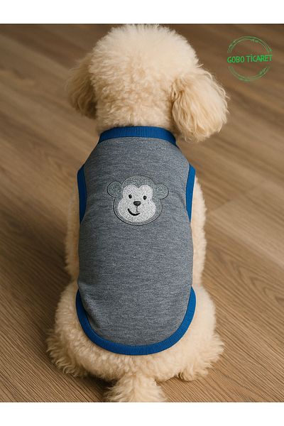 Goboticaret White Monkey Appliqued Cat Dog Outfit Dress in Different Colors