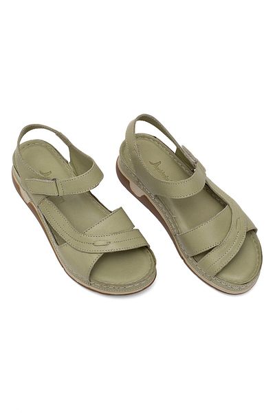 Ayakkabı Fuarı Women's Orthopedic Genuine Leather Sandals - Elit Rhmm-14 Green