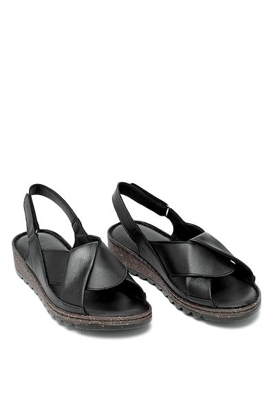 Ayakkabı Fuarı Elit Rhm018 Women's Genuine Leather Orthopedic Flat Sandals Black