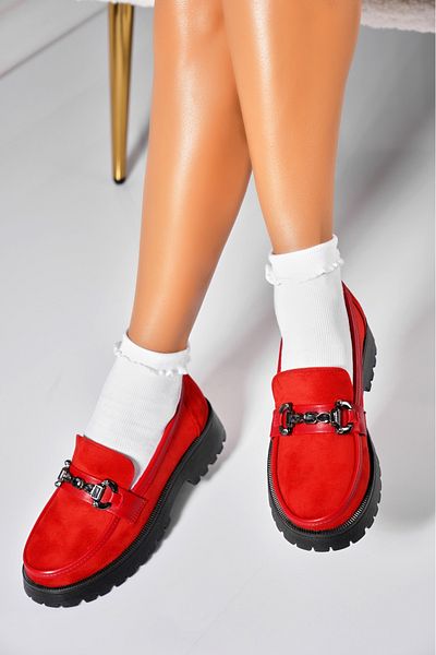 Joana Pantofi dama casual Rosii din Piele Ecologica Intoarsa Lizzet