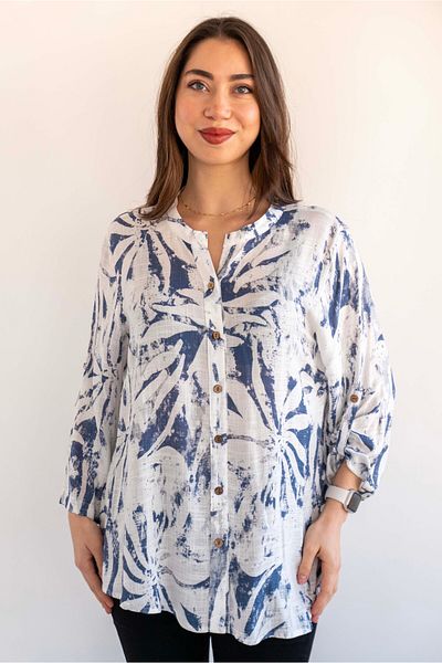 citycenterfashion Cămașă de damă, 100% bumbac organic, mărime mare, cty-akc-guzd, cămașă cu mâneci pliate cu imprimeu