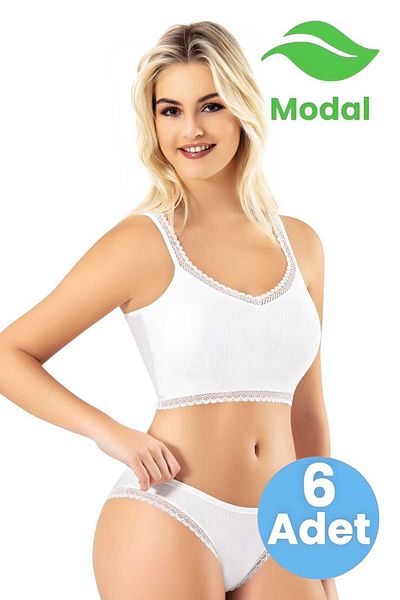 Uniquetrenders Women's 6-Piece Lace Strap Detailed Modal Fabric Camisole Padded Bustier Crop Pantyhose Set
