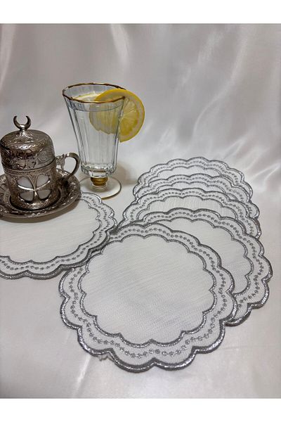 Mustgross 6 Pieces Fabric Presentation Napkins - Coffee Side Embroidered Presentation Napkin, Cocktail Napkin