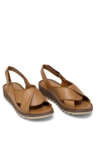 Ayakkabı Fuarı Women's Orthopedic Flat Sandals Tan - Elit Rhm018 Genuine Leather