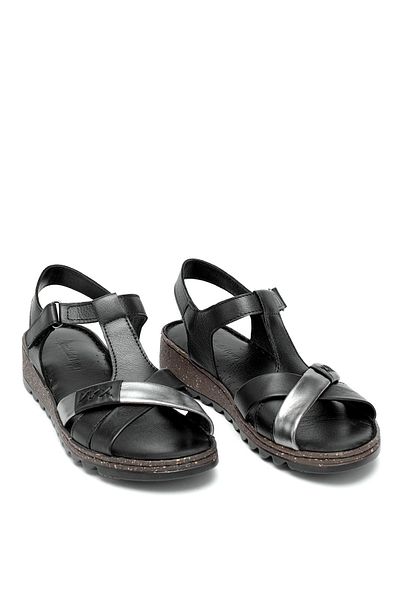 Ayakkabı Fuarı Elit Rhm207 Women's Genuine Leather Orthopedic Flat Sandals Black