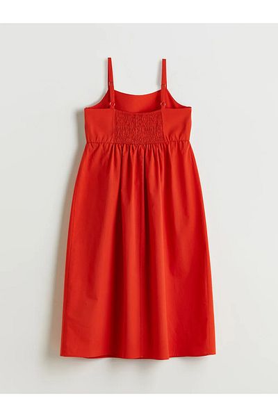 LC Waikiki Φόρεμα LCW Comfort Coral με τετράγωνο γιακά από ποπλίνα