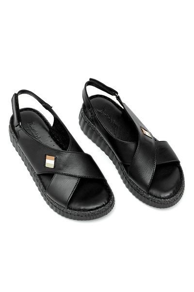 Ayakkabı Fuarı Women's Orthopedic Flat Sandals - Elit Rhm408 - Black - Back Loop Column