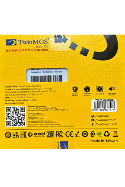 Avarson (1 Adet) Twinmos TM256GH2UGL 2.5" 256 GB 580/550 MB/S TLC 3D NAND SATA 3 SSD