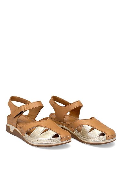 Ayakkabı Fuarı Elit Rhmm-01 Women's Orthopedic Flat Sandals - Genuine Leather Tan