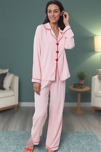 PayBuy Women's Stylish Comfortable Long Sleeve Piped Hem Viscose Woven Pajama Set