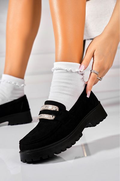 Joana Women's Casual Black Shoes Made of Ecological Suede Leather Lilika