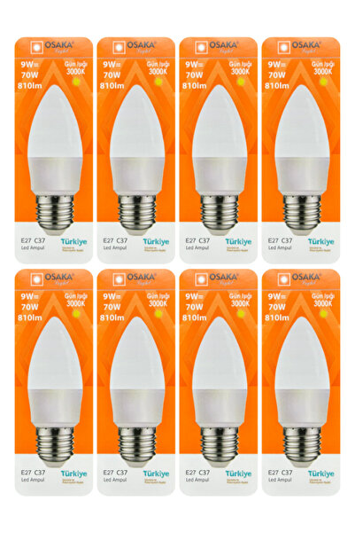 Avarson (8 Adet) Osaka 9W (70W) Sarı Işık (3000K) E27 Duylu (Kalın Duy) Led M...