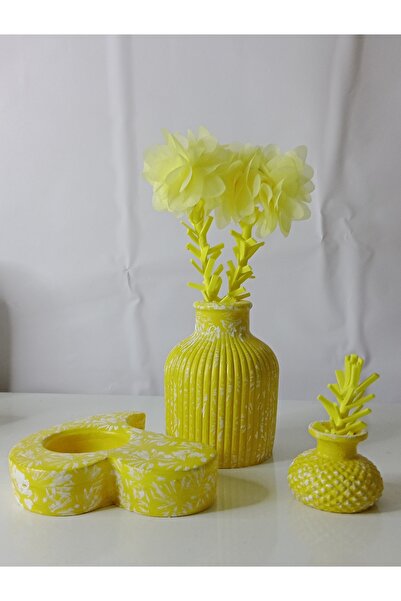 limitsizalisveris Limon Sarısı Vazo Mumluk Dekoratif Takım İskandinav Pampas ...
