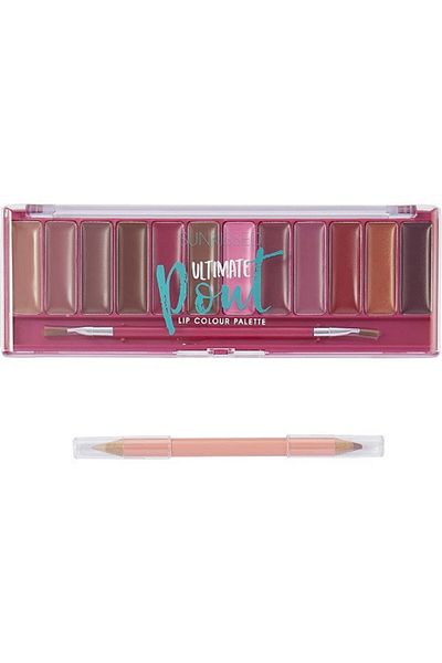 Sunkissed Paleta machiaj buze, Sunkissed, Ultimate Pout, 12 rujuri, creion si pensula aplicare