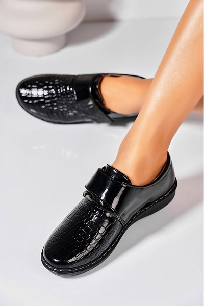 Joana Women's Casual Black Shoes Made of Ecological Patent Leather Nazeli