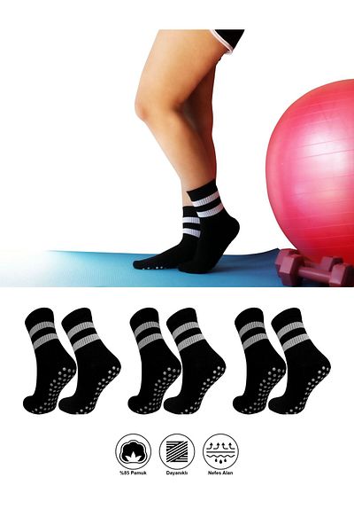 Sweex Women's Anti-Slip Sole Pilates Yoga and Daily Use Socks 3 Pack