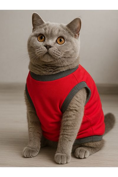 Goboticaret Appliqued Red Cat Dog Outfit Dress with Cute White Teddy Bear Accessory
