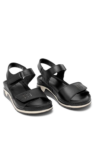 Ayakkabı Fuarı Women's Genuine Leather Orthopedic Flat Sandals - Elit Rhmm-22 Black