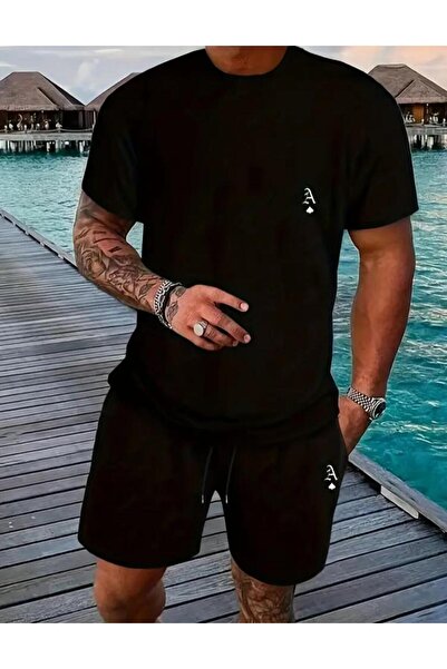 Framgan Kadın/Erkek AS Baskılı Siyah Şort T-Shirt Takım