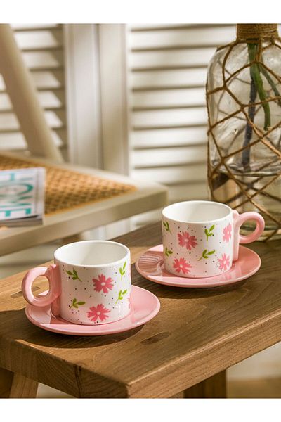 LC Waikiki Mixed Floral Printed Porcelain Coffee Set 90ml for 2 People Lcw Home