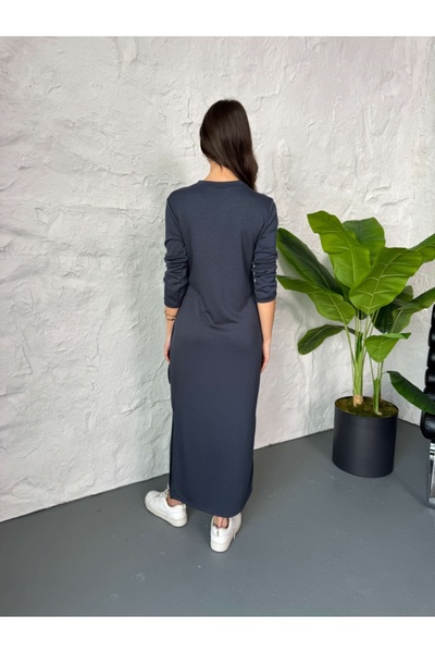 Elif Özbey Butik Füme Yandan Bağlamalı Modal Elbise