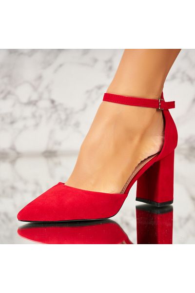Joana Women's Red Heeled Shoes Made of Eco-Suede Leather Genevra2