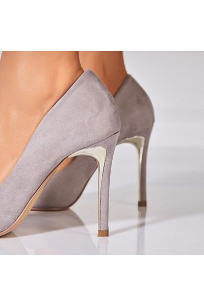 Joana Women's Grey Stiletto Shoes Made of Eco-Suede Leather Kaisei
