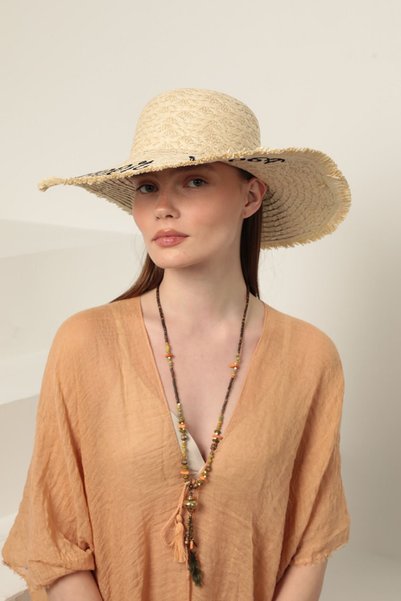 RODEZ Beige Summer Vibes Written Straw Hat