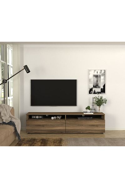 SAHABA Rastone Walnut TV Stand - Black